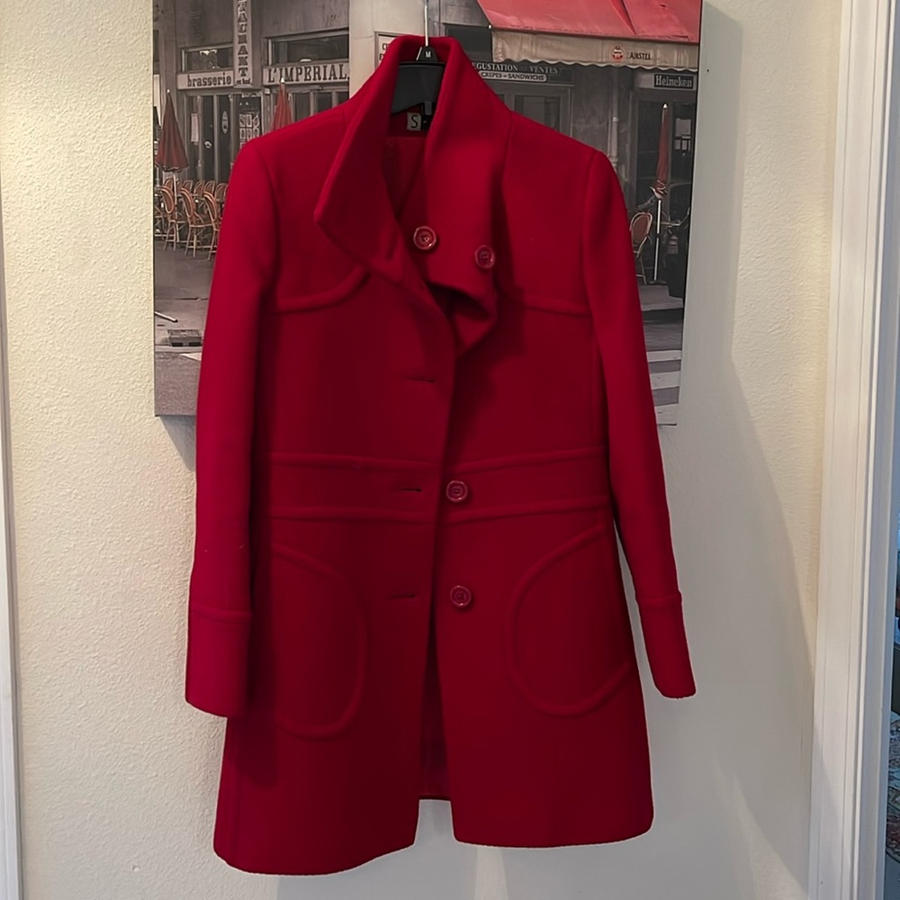 Beautiful Wool Designer Holiday Women Red Searle Lined Coat Small W Pockets